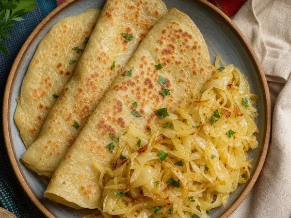 Slovak Lokše Potato Flatbreads with Cabbage, finished dish