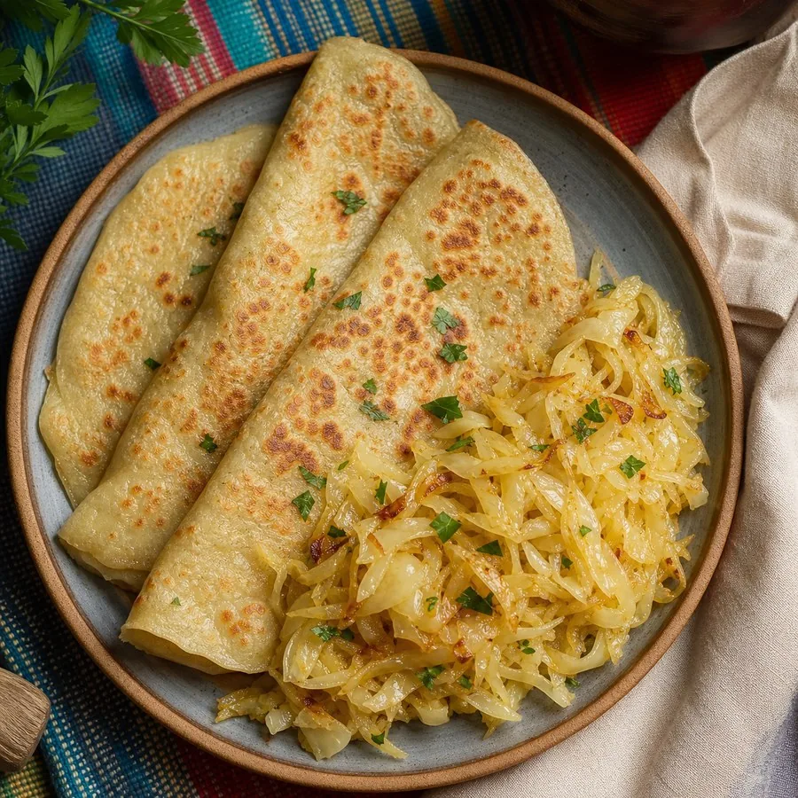 Slovak Lokše Potato Flatbreads with Cabbage, finished dish