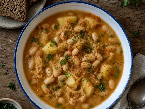 Slovenian sauerkraut bean soup with potatoes