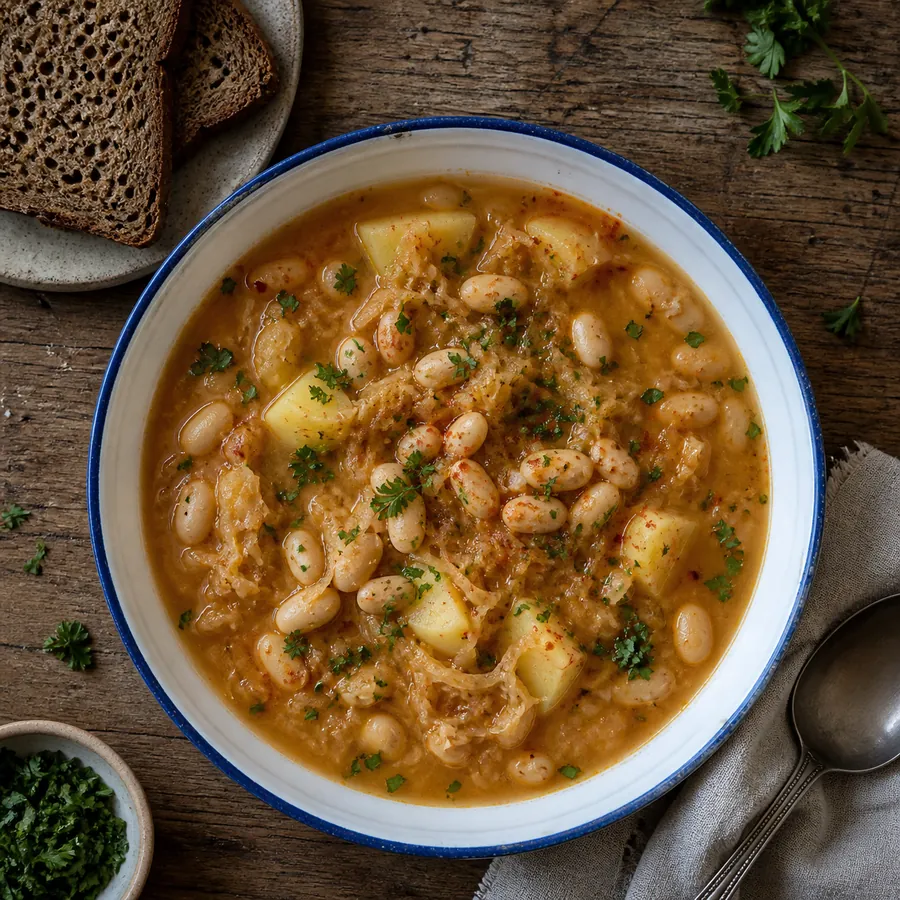 Slovenian sauerkraut bean soup with potatoes