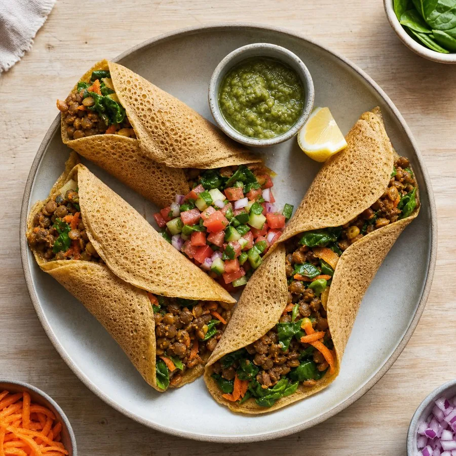 Somali Canjeero Lentil Wraps, finished dinner