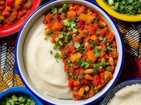 South African Chakalaka and Pap Bowls, finished dish