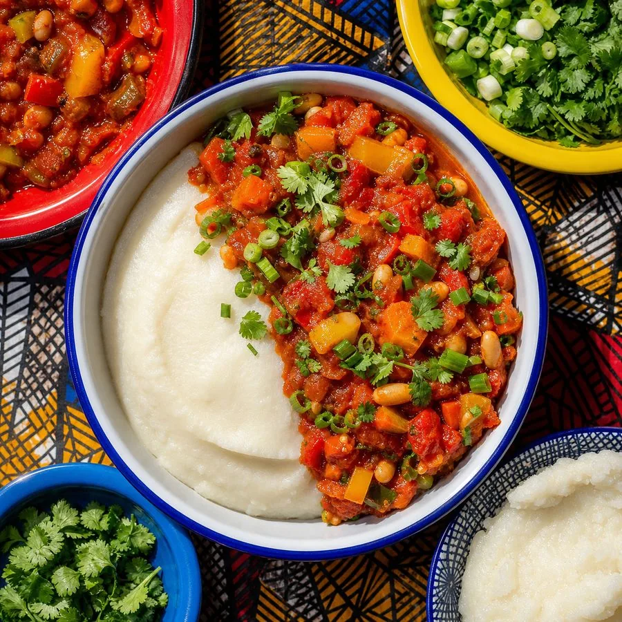 South African Chakalaka and Pap Bowls, finished dish