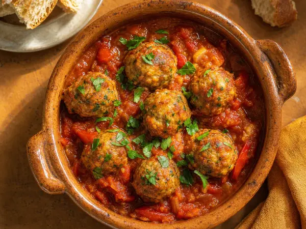 Chicken meatballs in tomato sauce with parsley