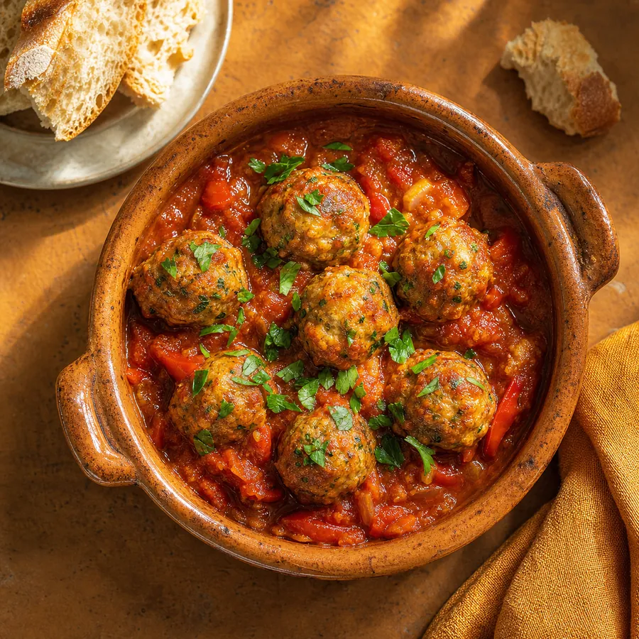 Chicken meatballs in tomato sauce with parsley