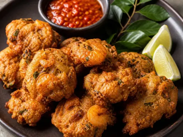 Sri Lankan Isso Wade Shrimp Fritters, original finished dish food photograph