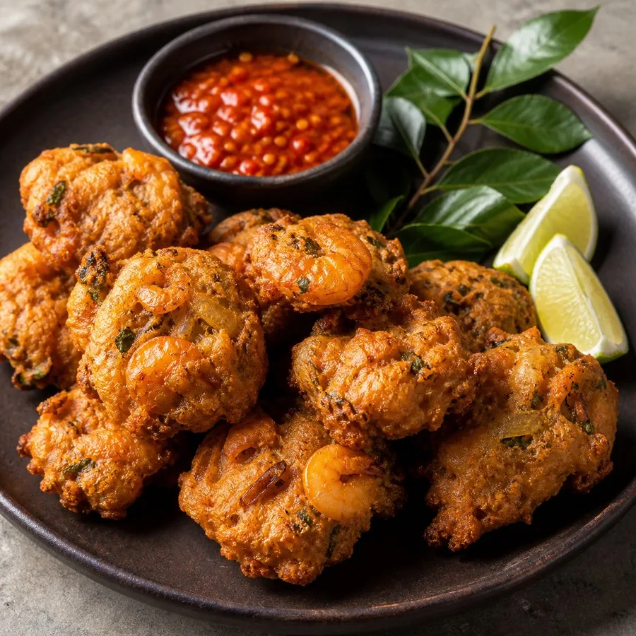 Sri Lankan Isso Wade Shrimp Fritters, original finished dish food photograph