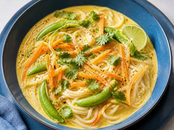 Sri Lankan Kiri Hodi Coconut Noodle Bowl, finished dish