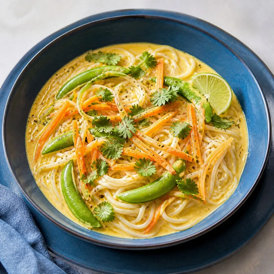 Sri Lankan Kiri Hodi Coconut Noodle Bowl, finished dish
