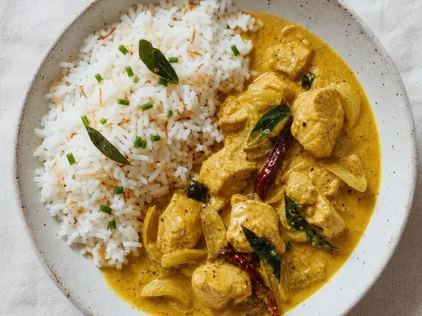 Sri Lankan Polos Curry with Coconut Rice, original finished dish food photograph
