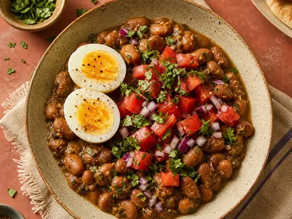 Sudanese Ful Medames with Tomato and Egg, finished dinner