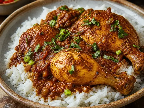 Sudanese Gurasa Chicken Sauce, plated as a finished dinner