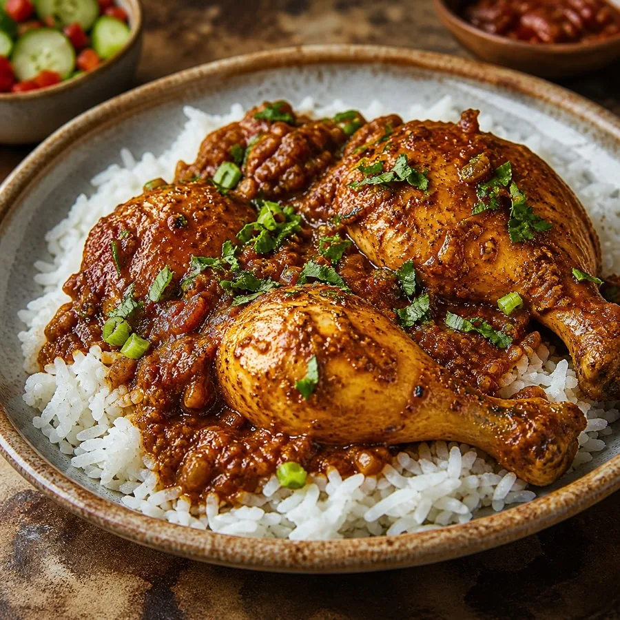 Sudanese Gurasa Chicken Sauce, plated as a finished dinner