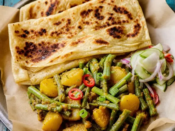 Surinamese Roti with Long Beans and Potato, finished dish