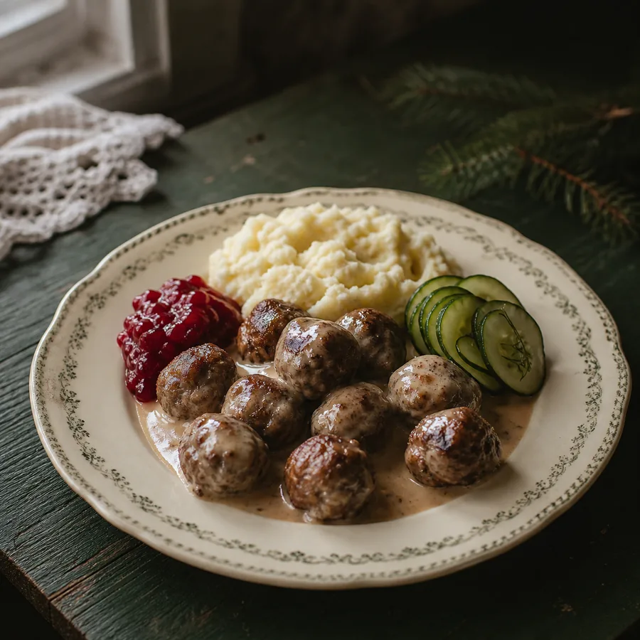 Swedish Meatballs with Lingonberry Gravy, finished dish