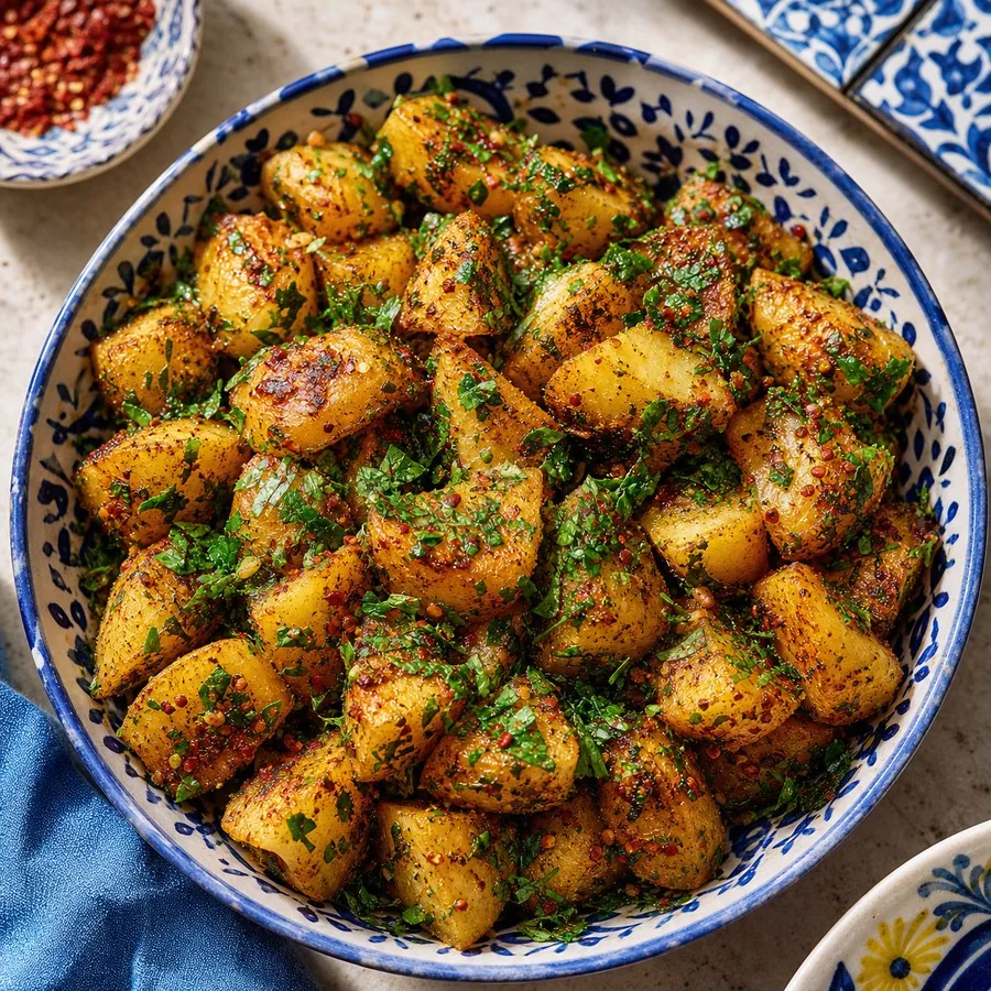 Syrian Batata B'Harra Potato Herb Skillet, finished dish