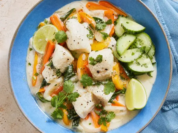 Tahitian Poisson Cru-Inspired Coconut Lime Fish, finished dish