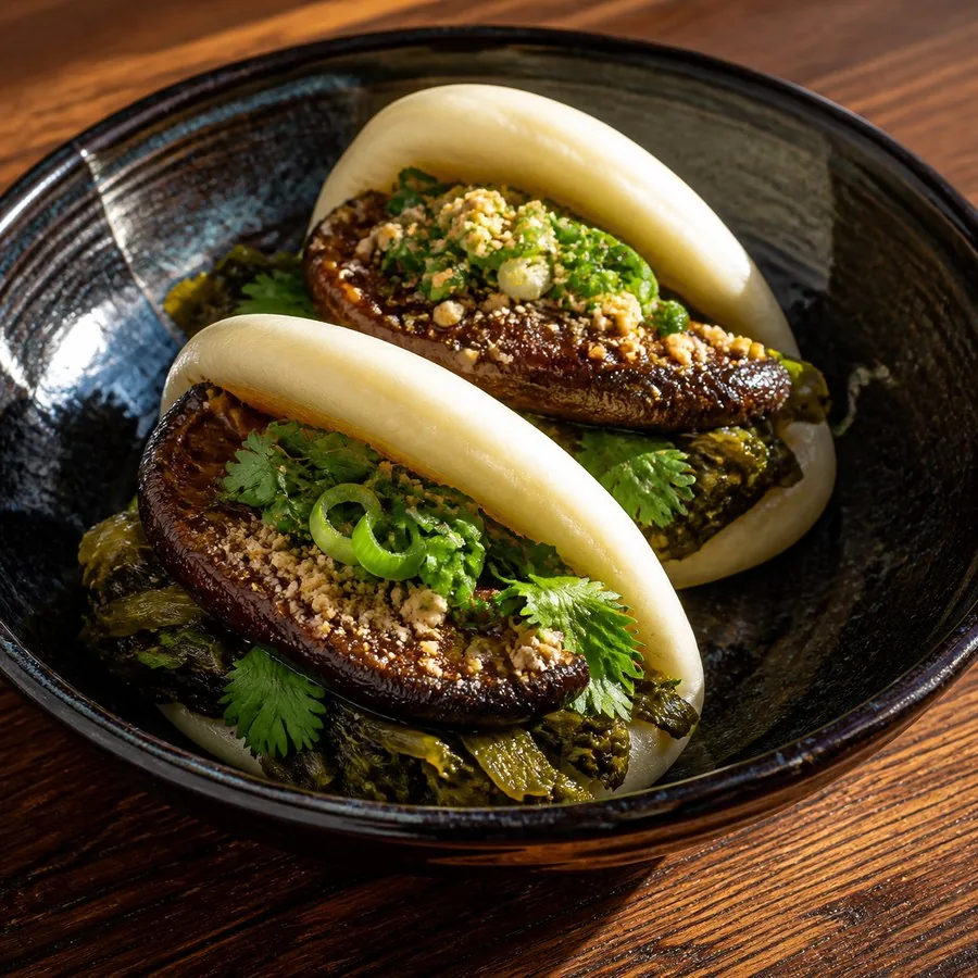 Taiwanese Guabao Mushroom Buns, original finished dish food photograph