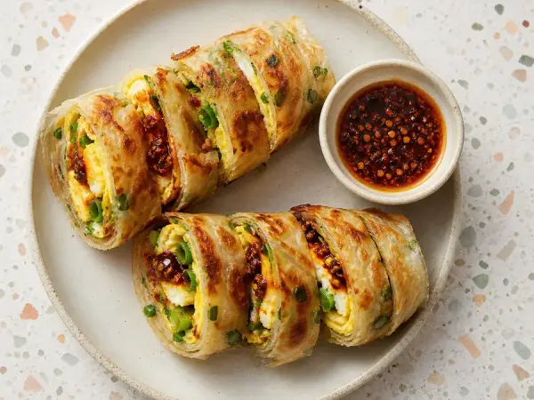 Taiwanese Scallion Pancake Egg Rolls, finished dish