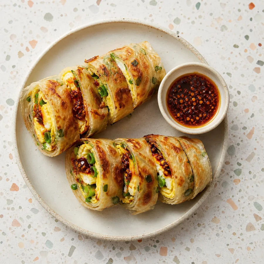 Taiwanese Scallion Pancake Egg Rolls, finished dish