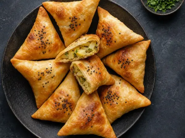 Tajik Sambusa Potato Pastries, original finished dish food photograph