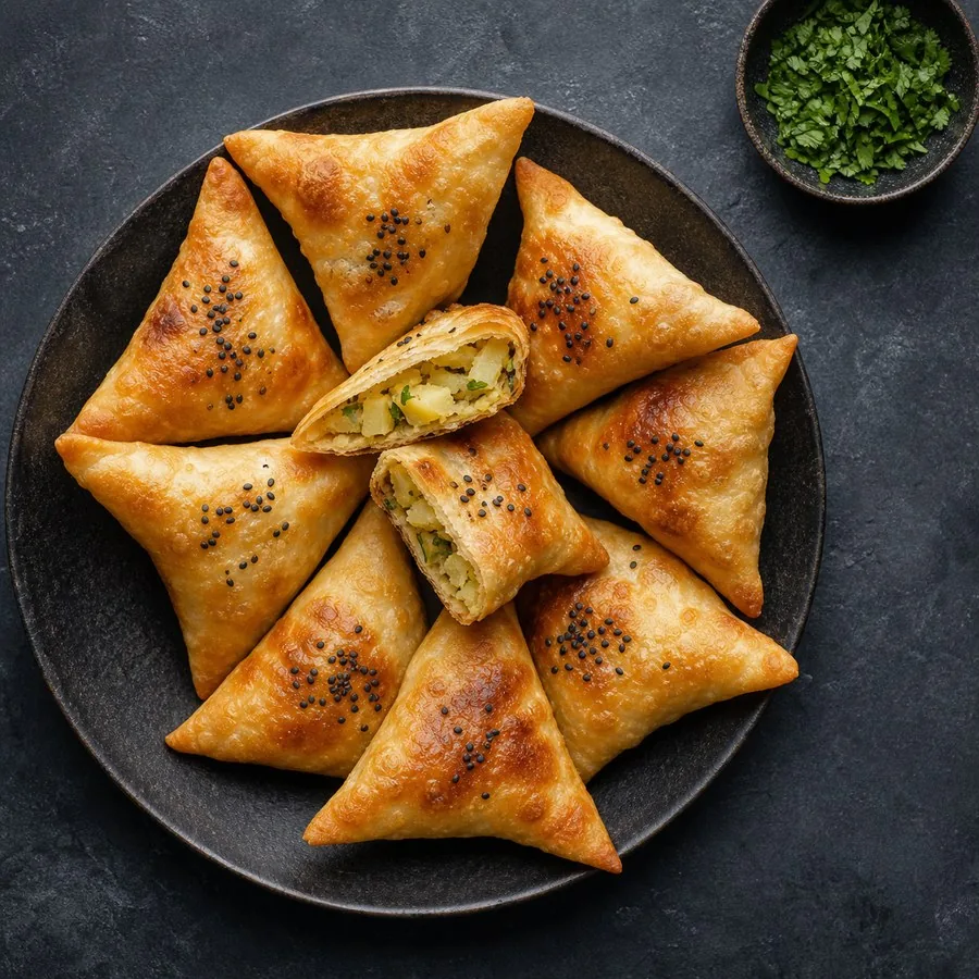 Tajik Sambusa Potato Pastries, original finished dish food photograph