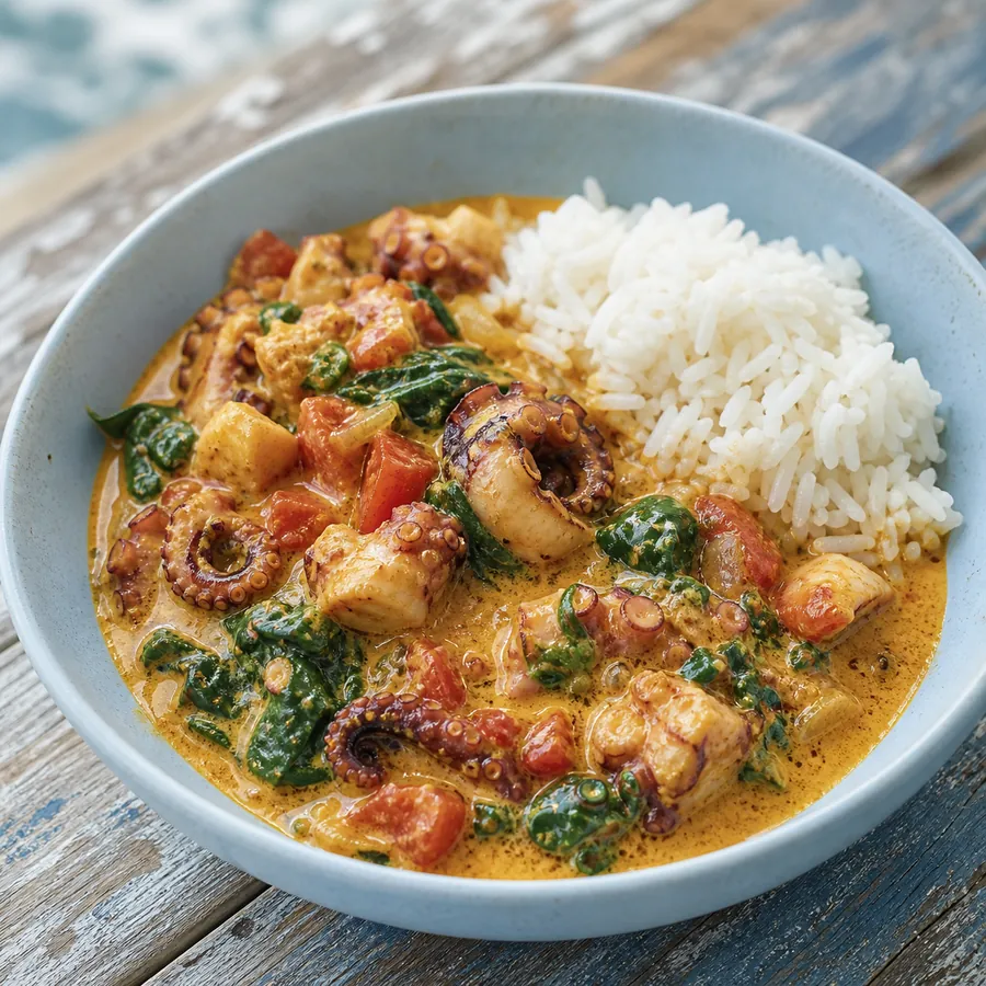Tanzanian Zanzibar Octopus Coconut Curry with rice
