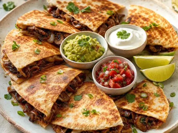 Texan Brisket-Style Mushroom Quesadillas, finished dish