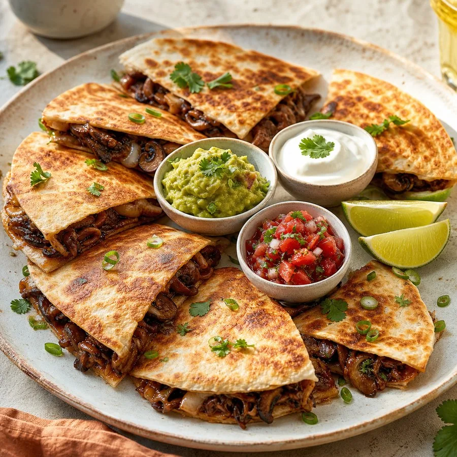 Texan Brisket-Style Mushroom Quesadillas, finished dish