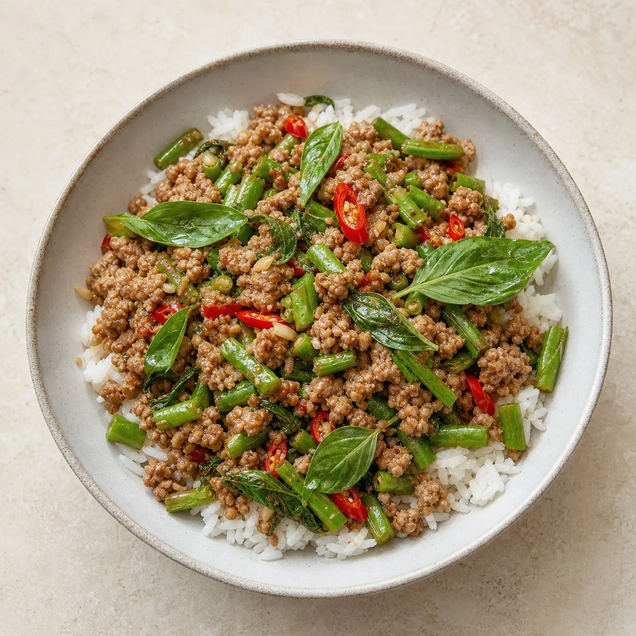 Thai Basil Pork with Green Beans, finished dish