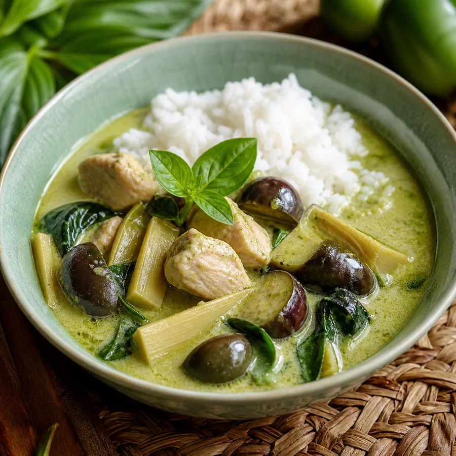 Thai Green Curry Chicken with Eggplant, finished dish