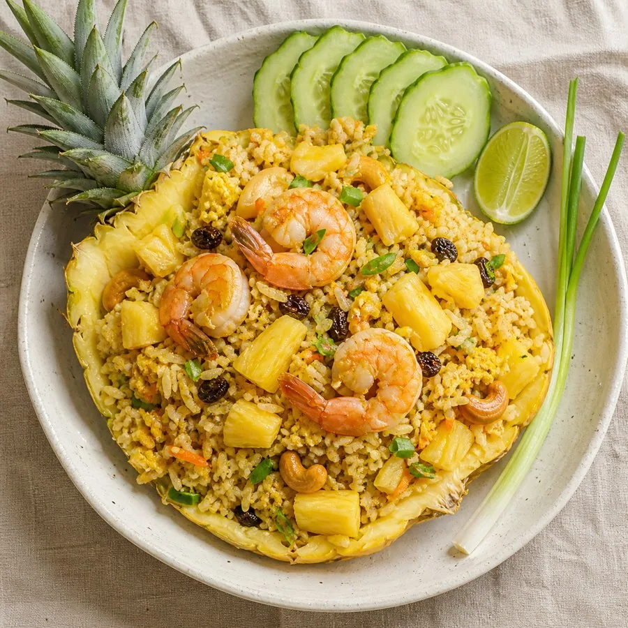 Thai Khao Pad Sapparod Pineapple Fried Rice, original finished dish food photograph