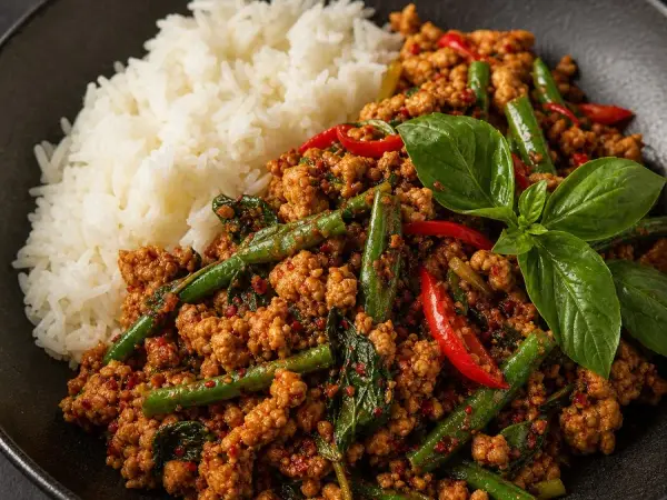 Thai Kua Kling Turkey Basil Skillet, finished dish