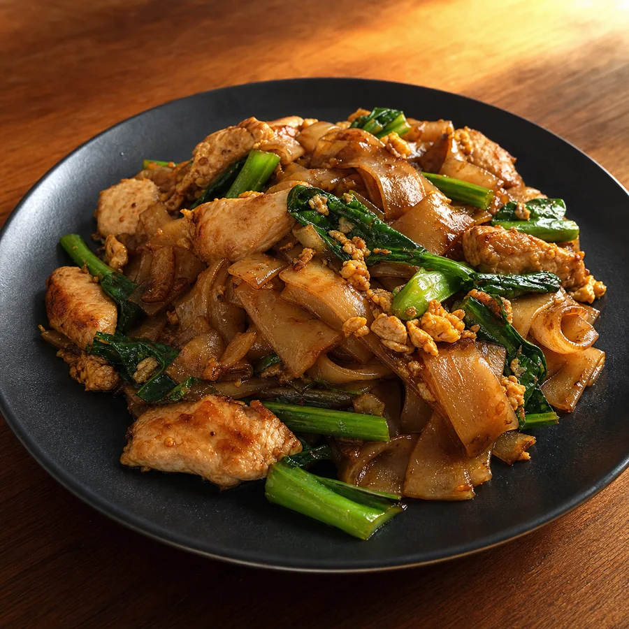 Thai Pad See Ew with Chicken, finished dish