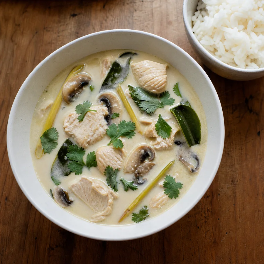 Thai Tom Kha Gai with Rice, finished dish