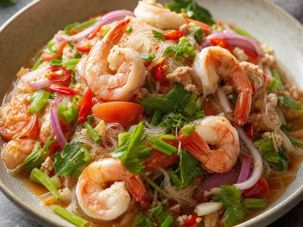 Thai Yum Woon Sen Shrimp Salad, original finished dish food photograph