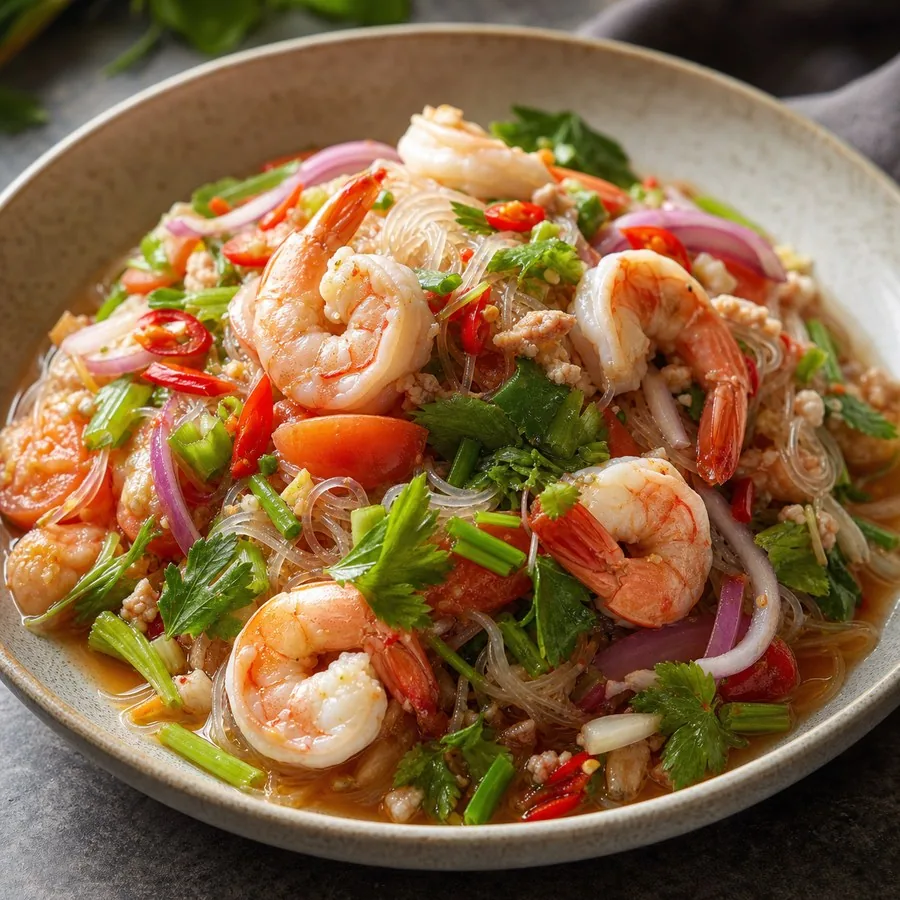 Thai Yum Woon Sen Shrimp Salad, original finished dish food photograph