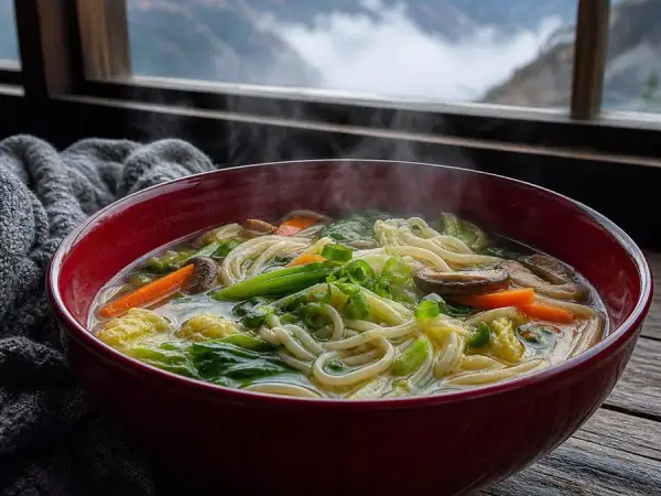 Tibetan Vegetable Thukpa Noodle Soup, finished dish