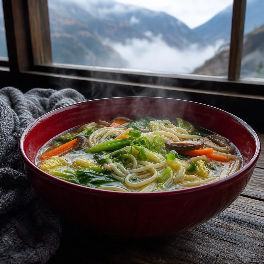 Tibetan Vegetable Thukpa Noodle Soup, finished dish