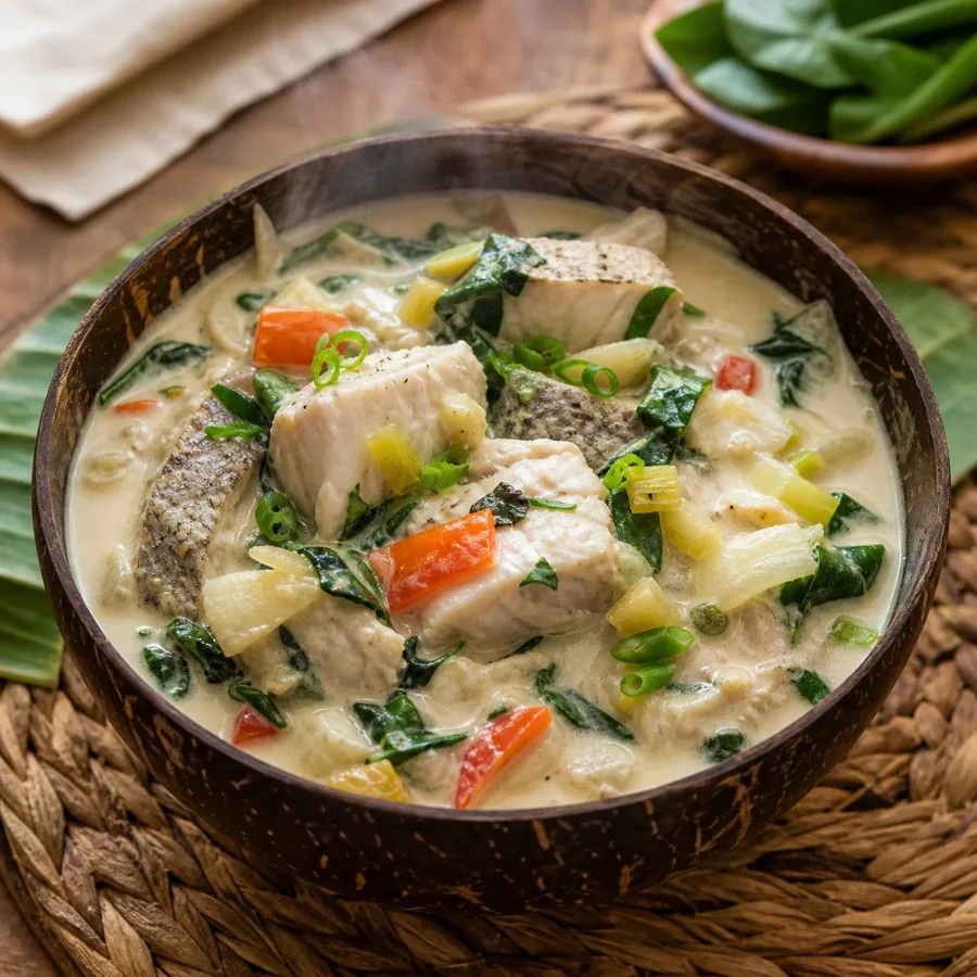 Tongan Ota Ika Coconut Fish Bowl, plated as a finished dinner