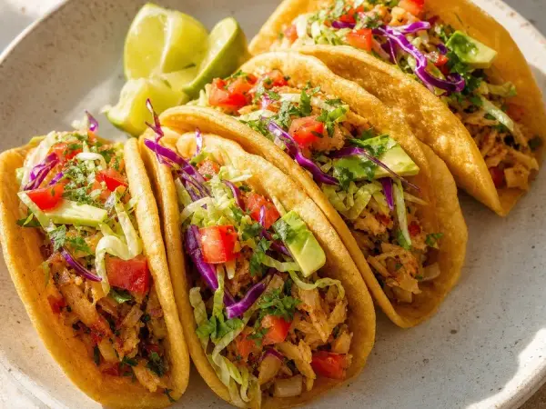 Trinidadian Bake and Saltfish-Inspired Tacos, finished dish