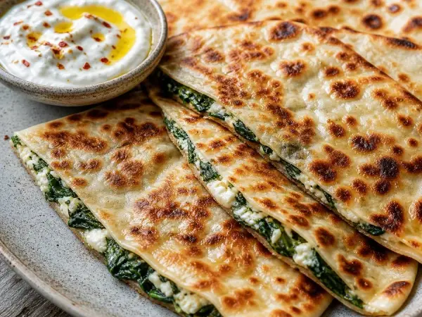 Turkish Gözleme Spinach Cheese Flatbreads, finished dish