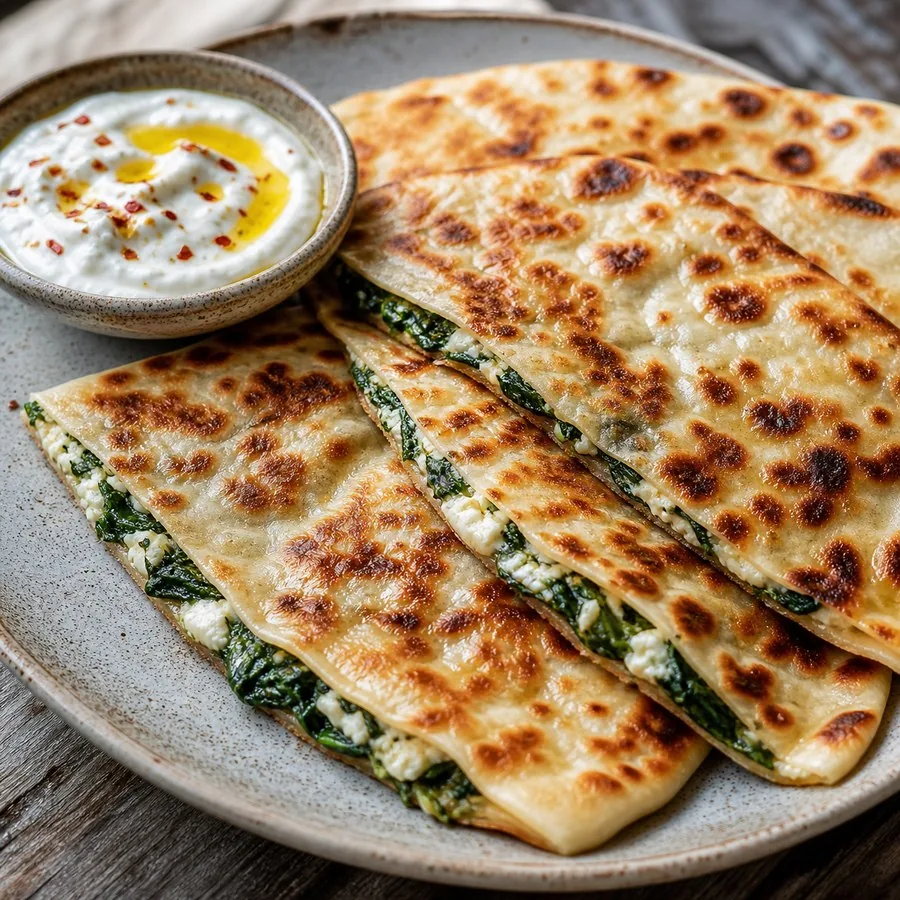 Turkish Gözleme Spinach Cheese Flatbreads, finished dish