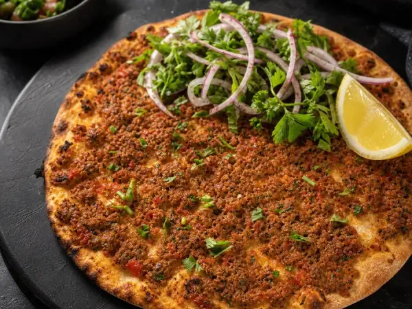 Turkish Lahmacun-Inspired Beef Flatbreads, finished dish