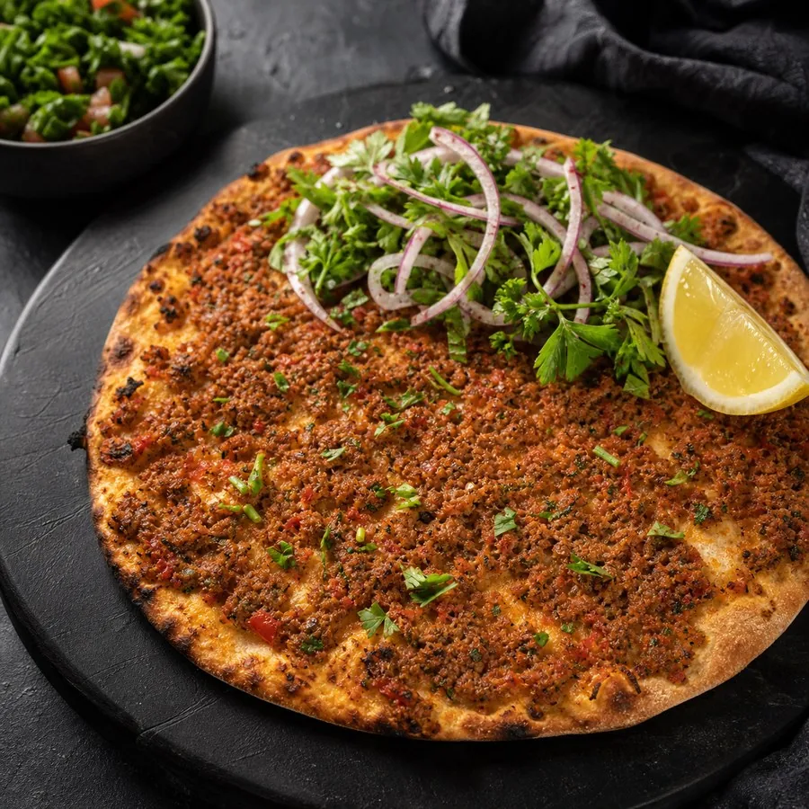 Turkish Lahmacun-Inspired Beef Flatbreads, finished dish