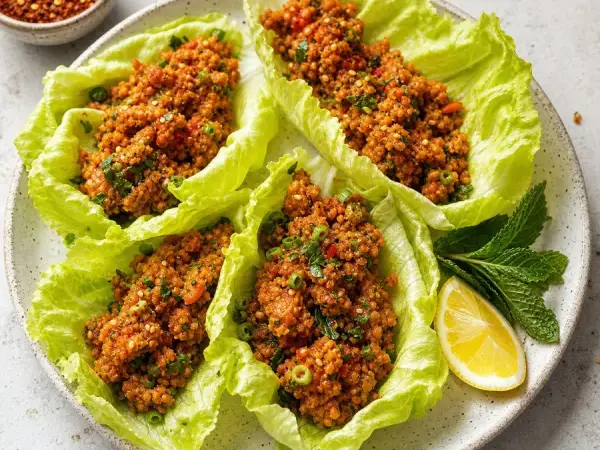 Turkish Mercimek Köfte Lentil Lettuce Cups, finished dish