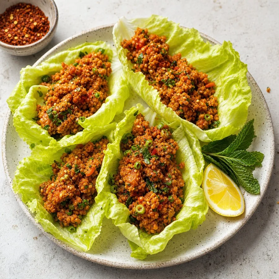 Turkish Mercimek Köfte Lentil Lettuce Cups, finished dish
