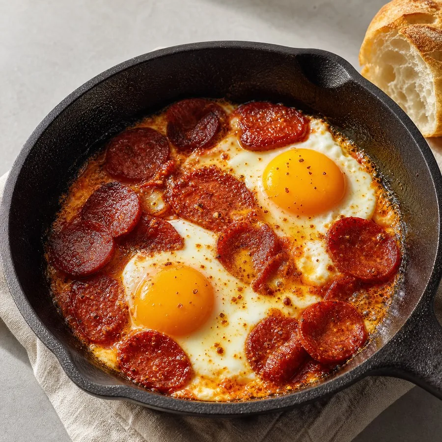 Turkish Sucuklu Yumurta Egg Skillet, finished dish