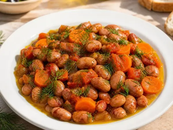 Turkish Zeytinyağlı Barbunya Bean Plate, plated and ready to serve