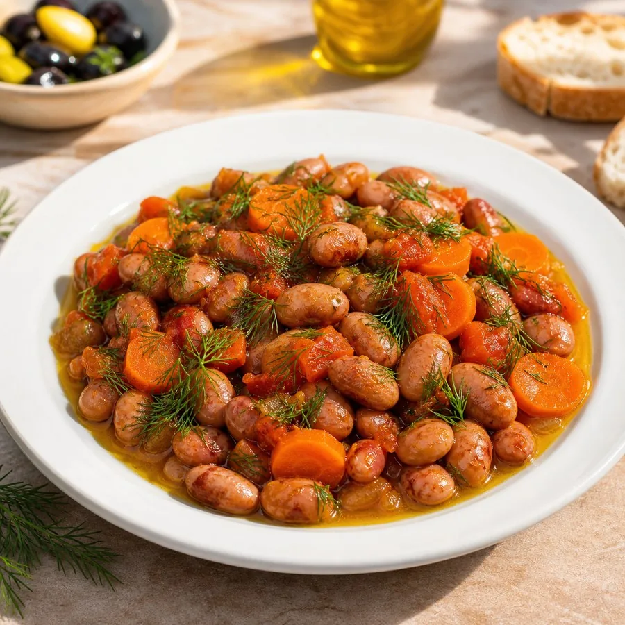 Turkish Zeytinyağlı Barbunya Bean Plate, plated and ready to serve